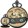 Tiong Orologio da tasca da donna al quarzo con numeri arabi/romani quadrante orologio da tasca con collana ciondolo per donne ragazze, 43-nero, Retrò