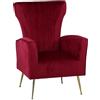 Totò Piccinni Poltrona CASTEL in Velluto imbottita con Gambe in metallo finitura oro design Vintage (Bordeaux)
