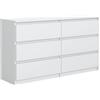 meble masztalerz Cassettiera Bianca Opaca con 6 cassetti 140 cm, Armadio Camera da Letto, Corridoio, Soggiorno, H : 78,5 cm, L : 138,6 cm, P : 39 cm