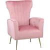 Totò Piccinni Poltrona CASTEL in Velluto imbottita con Gambe in metallo finitura oro design Vintage (Rosa)