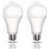 Caldarax Lampadina LED E27 con Sensore di Movimento 9W, 800LM Luce Fredda 6500K, Auto On/Off, E27 Lampadina Sensore di Movimento PIR per Corridoio, Garage, Scale, 120 Gradi, 2 Pezzi
