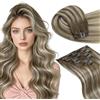 LaaVoo Extension Clip Capelli Veri, Balayage Marrone Chiaro a Biondo Platino e Marrone Chiaro, 45cm 120g 7pcs, Capelli Naturali, Lunga Durata, per Cerimonie Importanti, Colore 8-60-8