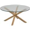 AC Design Furniture Heather Tavolo Rotondo in Vetro Transparente e Metallo Aspetto Legno, A: 40 x L: 82 x P: 82 cm, 1 pezzo