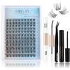 Oreola Set Ciglia Individuali 120 Pezzi Cluster Ciglia Kit Extension Ciglia Naturali Fai da Te, Ciglia Individuali Arricciatura D 8-16 mm con Lash Bond&Seal, Remover, Pinzette