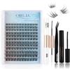 Oreola Cluster Lashes Set Ciglia Individuali Naturali D Curl 8-16 mm Extension Ciglia Ciglia Base Larga 144Pcs Ciglia individuali invisibili con fascia trasparente con Bond&Seal, Remover, Applicatore