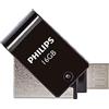 Philips Chiavetta USB 16 GB Dual Connector USB 3.1 e Micro USB Flash Drive per PC, laptop, computer (Android) Smartphone, Tablet Ultra Small Reads up to 21 MB/s Black