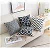 GIRASOLE HOME Set di 4 Federe per Cuscini in Simil Lino Per Divano e Letto Antiacaro e Ipoallergenico Copricuscini Decorativi Arredamento Casa con Zip Invisibile 4 pezzi (60x60cm, Black'n White)