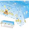 POPOYU Tovaglia in plastica per baby shower, 137 x 274 cm, motivo: orsacchiotto blu, decorazione per bambini, festa di compleanno, baby shower