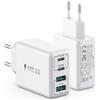 sccvee [2 pezzi] Caricatore USB C da 40W, 4 porte USB C, blocco di ricarica rapida Dual Port PD+QC, spina da parete multiporta tipo C, compatibile con iPhone 11/12/13/14/15/Pro Max/XS/XR/8/7/Samsung/Tablet