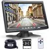 Hodozzy Telecamera Retromarcia e Monitor LCD 7 Pollici, Sistema Telecamera Posteriore Impermeabile Visione Notturna IR 12V-24V con Cavo 4 Pin 15 Metri Telecamera Posteriore per Auto, Camion, Rimorchi, Camper