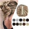 Elailite Posticci per Chignon Capelli Donna con Clip Pinza Chignon Finto Elastico Gonfio Voluminoso # Biondo Sabbia/Biondo Chiaro Hair Bun Coda di Cavallo (Diametro 15cm)