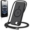 Yoedge Magnetica Cover per iPhone 14 Pro Max 6,7 con Cordino, Compatibile con MagSafe, Custodia Traslucida Opaca Hard PC Sottile TPU Antiurto Protettiva Case con Corda Collana Tracolla Laccio, Nero