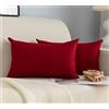 GIRASOLE HOME Coppia Federe Cuscini in Simil Lino Antiacaro e Ipoallergenico Per Divano e Letto Copricuscini Arredamento Casa con Zip Invisibile 2 pezzi (30x50cm, Rosso)