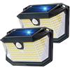 LEIORIO Luci Solari Esterno,Faretto Led Da Esterno Con Sensore Di Movimento 202LED 3Modos Illuminazione a 270°, Applique Solare Impermeabile IP65 Per Ingresso, Patio, Garage, Giardino (2 Pezzi)