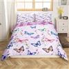 Loussiesd Set di biancheria da letto per bambine con copripiumino singolo con farfalle, 135 x 200 cm, con 1 federa, viola, reversibile, con stampa floreale brillante, set di biancheria da letto per