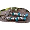 Asai Bolivien Ethno Tribal Manufaktur ꧁ ORECCHINI DISTANZIATORI RIGIDI LUNGHI CON TRE TURCHESI VERDE-BLU ꧂ orecchini unici con ganci integrati