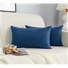 GIRASOLE HOME Coppia Federe Cuscini in Simil Lino Antiacaro e Ipoallergenico Per Divano e Letto Copricuscini Arredamento Casa con Zip Invisibile 2 pezzi (30x50cm, Blu)