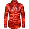 XIXIMAON Camicie da Uomo per Festa Camicia Uomo Smoking con Paillettes e Manica Lunga Camicia Formale da Uomo Camicie Aderente Elegante Casual Shirt Slim Fit per Cerimonia Club Bar (Rosso, M)