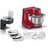 Bosch Elettrodomestici MUMS2ER01 - Robot da cucina MUM serie 2, 700 W, ciotola in acciaio inox da 3,8 l, intaglio e 3 dischi, set di patisserie, acciaio inox, rosso