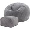 icon Classico Poltrona Sacco con Poggiapiedi, Grigio Scuro, Velluto a Coste, Pouf Poltrona con Riempimento Incluso, Pouf Sacco, Camera da Letto, Soggiorno, Mobili Soggiorno