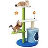 COSTWAY Albero per Gatti a Forma di Fiore con Tira graffi Ricoperto di Sisal Trespolo a Forma di Foglia in Tessuto, Soffice Pallina, Centro Attività per Gatti da Interno