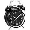 Lesipee Sveglia a doppia campana da 10,2 cm, funzionamento a batteria, sveglia forte per chi dorme pesante, sveglia vecchio stile per camere da letto (nero)