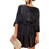 Geagodelia Abito da Cerimonia Donna Elegante con Paillettes Vestito da Sera Elegante Vestio a Maniche Lunghe con Cintura (Nero, XXL)
