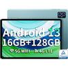 TECLAST M50HD Android13 Tablet 10.1 Pollici 16GB RAM+128GB ROM(TF 2TB),T606 Octa-Core 2GHz, 4G LTE/SIM+5G WiFi,1920x1200 IPS, BT5/13MP/GMS/GPS/OTG/Type-C/6000mAh/Headphone Jack/Widevine L1/Blue-2023