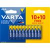 Varta Longlife Power, Batteria Alcalina, AAA, Micro, LR03, 1.5V, Blister da 10+10, Made in Germany