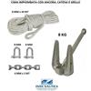 KIT ANCORAGGIO BARCA CIMA IMPIOMBATA CON CATENA E GRILLI + ANCORA HALL 8 KG