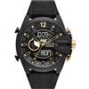 Diesel Orologio Mega Chief da uomo, movimento Ana-Digi, cassa in acciaio inossidabile nero 51 mm con cinturino misto, DZ4552