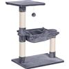 PawHut Tiragraffi per Gatti Multilivello con Amaca e Pallina, Legno e Peluche, 50x36x70cm, Grigio|Aosom