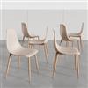 DEGHI Set 6 sedie in polipropilene beige con gambe effetto legno - Kaily