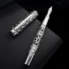 HONG DIAN Hongdian D1 - Penna stilografica a stantuffo, pennino extra fine, scheletro cavo e penna in resina, set con custodia in metallo (argento)