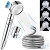 BOCHION Soffione Doccia con 2m Tubo, Doccino Per Doccia Alta Pressione 3 Tipi di Getto, Doccetta Per Doccia Risparmio Idrico con Ona Fermata Dell'Acqua Chiave, Telefono Doccia Cromo Regolabile a 360°, Argento
