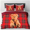 INTRECCI Copripiumino in Cotone Sogni d'Oro, Parure Copri Piumino con Federe Set Sacco Piumone Disponibile in più Fantasie (Set Sacco Singolo + 1 Federa, Dis. 73 Tartan Orsetto)