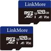 LinkMore Scheda Micro SDXC, A1, UHS-I, U3, V30, compatibile con classe 10, adattatore SD incluso (128GB, A1 V30 (2pack))