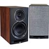 ELAC Uni-Fi Reference - Altoparlanti da scaffale a 3 vie, 15,2 cm, in rovere o noce, per Home Theater e impianto stereo, deflettore nero con lati in noce