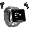 Rainbuvvy Smart Watch con auricolari Compatibile con i telefoni iOS e Android, cuffie in Ear Square Smartwatch per uomo e donna, fitness tracker da 3,6 cm touch screen (argento)