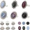 SUNNYCLUE 6 pz Anelli Castone Cabochon in Pietra Naturale Stile Vintage Regolabili Energia Curativa Retro Piatto di Pietre Preziose