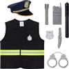 BTHRORO Polizia Costume Bambini 8 Pezzi Cappello Giubbotto con Manette Badge Manette Accessori per Giocattoli per Ragazzi Ragazze Halloween Festa Carnevale Gioco di Ruolo della Polizia