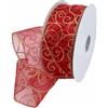 Morex Ribbon Swirl Nastro, Poliestere con Glitter e Accenti di Filo, Rosso/Oro, 2.5 inch By 50 Yards, 45 unità