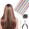 HIFOT 50 Pezzi Extension Capelli Colorate, Estensione Capelli, Accessori Capelli Bambina Donne, Extension Treccine Finta con 100 Anelli per Capelli e 1 Uncinetto e 1 Pinze