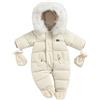 Geagodelia Tute da Bambino con Cerniera in Piumino con Guanti, Tuta da Pagliaccetto Invernale con Cappuccio e Peluche a Tinta Unita con Tasche(Bianco Sporco,6-9 mesi)
