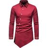 ALAIYO Camicia Uomo Basic Slim Fit Moda alla Moda Nuovo Stile Ricamato Asimmetrico Uomo Camicia A Maniche Lunghe Primavera E Autunno Uomo Casual Camicia C-Red S