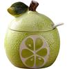 KNBG Zuccheriera in ceramica a forma di frutta, saliera e pepe, con coperchio e cucchiaio, contenitore per condimenti (verde pomelo)