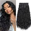 TESS Extension Capelli Clip Ricci 60 cm, Nero 5 PCS Extension con Clip Lunga 250g con 17 Clips Sintetico Clip Capelli per Donna Onda di Mais