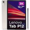 Lenovo Tab P12, Display 3K da 12.7 - (Processore MediaTek Dimensity 7050, RAM 8GB, Memoria 128GB, WiFi 6, Tablet Android 12) - Oat Grey, Caricabatterie incluso, Esclusiva Amazon