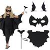 SHOWHEEL Costume da Pipistrello per Bambini 4 PCS, Halloween Mantello Pipistrello Bambini+Bacchetta+Maschera da Pipistrello+ Capelli a Pipistrello Fermaglio, per Halloween, Carnevale
