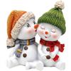 Dekohelden24 Coppia di bambini con neve con cappello e sciarpa in rosso, grigio, arancione, verde, L x P 10,7 x 7,3 x 10,8 cm, bacio, 11 cm